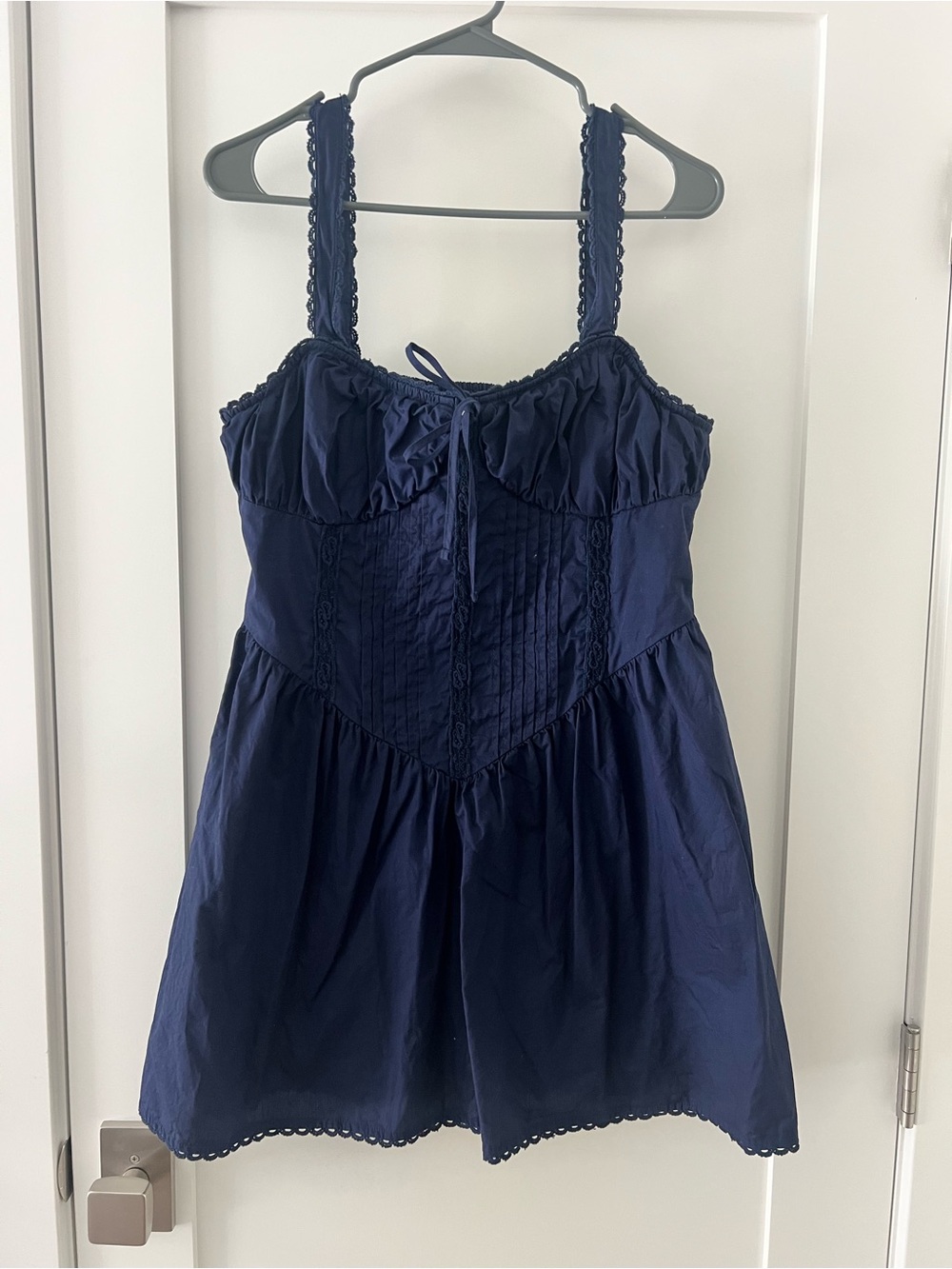 ASOS Navy Blue Mini Dress with Lace-Trim Straps
